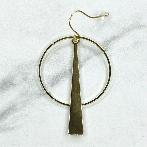 Gold Tone Hoop Triangle Dangle Earrings Pierced Pair - Picture 5 of 5